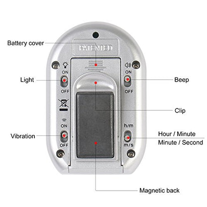 x-wlang 3-in-1 Alerts timer 1013 with vibration ,beep and flash.(kitchen timer ,medical timer,therapeutic timer), silver