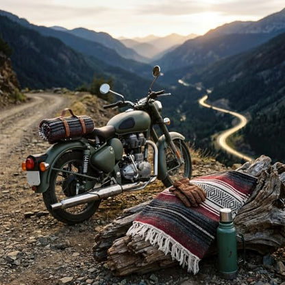 Mexican Indian Blanket Outdoor Mexican Throw Baja Saddle Blanket for Yoga, Beach, Camping, Picnic, Car Truck with Outdoor Portable and Genuine Leather Carry Strap