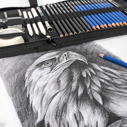H & B 50PCS Drawing Sketch Pencils Art Supplies Kit with A5 Sketchbook | Pro Graphite, Charcoal Pencils & Pastel Kit, Travel Art Case Set, Ideal Drawing Set for Artists, Beginners and Adults