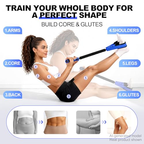 Multifunctional Durable Pedal Resistance Band with Handle, Upgraded Elastic Exercise Bands for Home Gym, Anti-Snap Sit Up Equipment & Ab Trainer for Core/Arms/Legs/Glutes Workout for Women - color: Blue