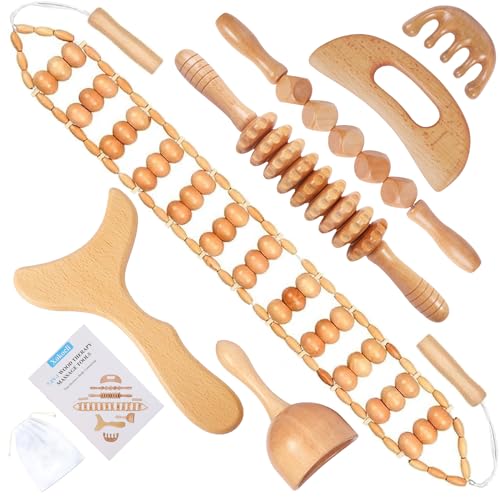 Xokocli 7-in-1 Wood Therapy Massage Tools Lymphatic Drainage Massager for Muscle Pain Relief | Maderoterapia Kit Body Sculpting Tools for Anti-Cellulite, Body Shaping - color: 7pcs