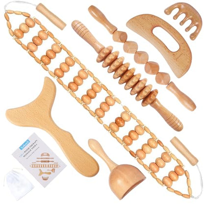 Xokocli 7-in-1 Wood Therapy Massage Tools Lymphatic Drainage Massager for Muscle Pain Relief | Maderoterapia Kit Body Sculpting Tools for Anti-Cellulite, Body Shaping - color: 7pcs