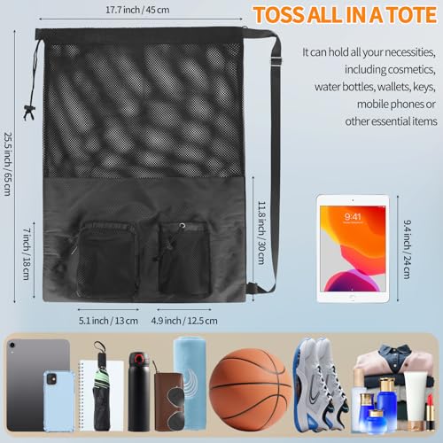 NATURAL STYLE Mesh Drawstring Gym Swim Beach bag, Large Waterproof Pool Sports Backpack for Swimming Gear Workout Yoga Travel - color: Black