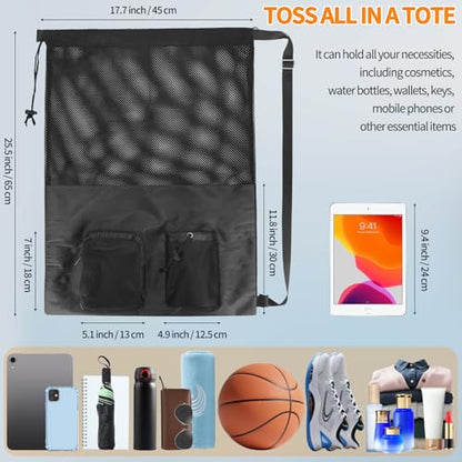NATURAL STYLE Mesh Drawstring Gym Swim Beach bag, Large Waterproof Pool Sports Backpack for Swimming Gear Workout Yoga Travel - color: Black