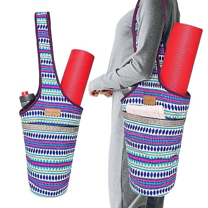 ALLEN & MATE 100% Cotton Canvas Yoga Mat Bag, Fits Mats up to 72 In Long and 7.5 In Thick, Wide Shoulder Strap, Zip Pocket, Blue Stripe - color: Blue Stripe