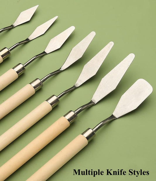 7-Piece Palette Knife Set | Stainless Steel Spatulas for Texture Painting | Durable Stainless Steel, Paint Spatulas, Acrylic Painting, Oil Colors, Canvas Texturing, For Beginners & Pros - color: Wood