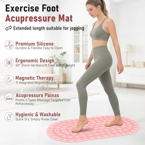 Foot Massage Mat Acupressure Board Large 30*17.7 In, Silicone Jogging Reflexology Mat for Feet Soft & Stiff Feet Magnetic Pressure Point Acupuncture Mat for Yoga Home Office Standing Elderly Pink - color: 30x17.7" Pink