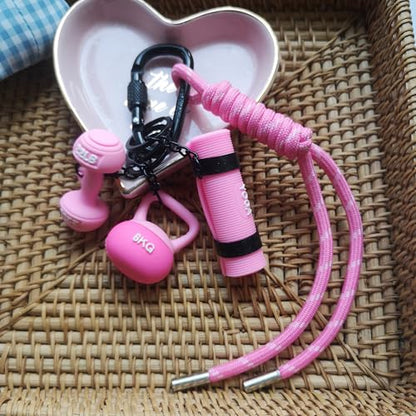 Fitness Keychain Barbell Dumbbell Keychain Bag Purse Charms Gym Lovers Fitness Enthusiast Gift Bag backpack Charms - color: Pink-yoga