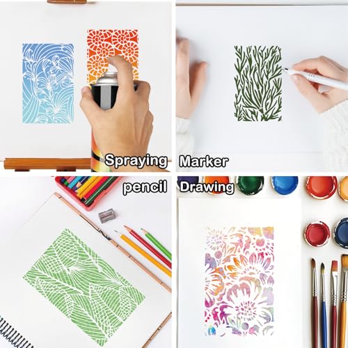 16 Pieces Stencils for Painting, Abstract Texture Mixed Media Art Supplies Crafts Reusable Layering Stencil Brick Pattern Templates for Drawing Card Making Canvas Furniture Paper (Mixed16) - style: Mixed16