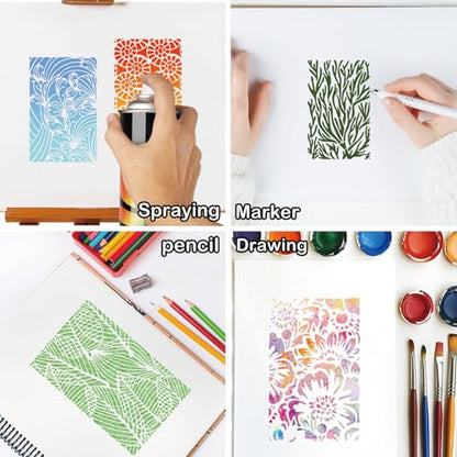 16 Pieces Stencils for Painting, Abstract Texture Mixed Media Art Supplies Crafts Reusable Layering Stencil Brick Pattern Templates for Drawing Card Making Canvas Furniture Paper (Mixed16) - style: Mixed16