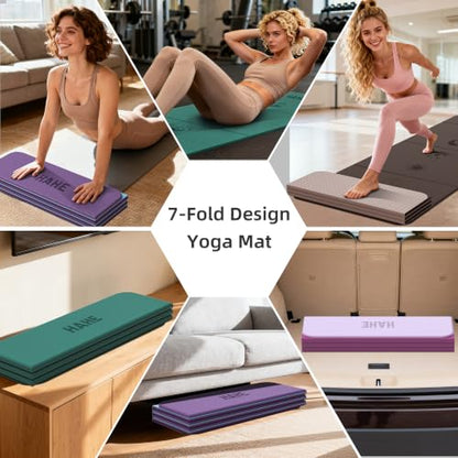 HAHE Extra Thick 7-Fold Yoga Mat, 72"x24"x0.47" TPE Exercise Mat - color: Flower Deep Pink + Light Pink