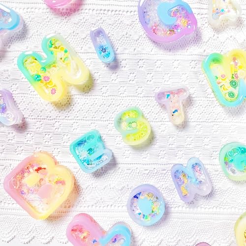 Alphabet Resin Shaker Molds Kawaii Keychain Charm Large and Small Set Pack of 107 Silicone Trays Seal Films Precision Tip Applicator Bottle Kit Bundle - color: Alphabet Craft Pack of 107