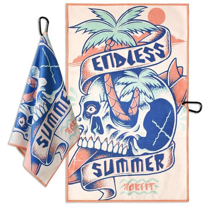 RokFit Gym & Golf Towel – Multi-Use, Quick-Dry, Durable Utility Towel with Bold Graphic and Carabiner Clip (Endless Summer) - color: Endless Summer