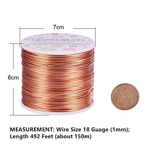 BENECREAT 9 10 12 15 17 18 20 Gauge Aluminum Wire (18 Gauge,492 FT) Anodized Jewelry Craft Making Beading Floral Colored Aluminum Craft Wire for Garden, Model Making - Copper Tone - color: Copper, size: 18 Gauge