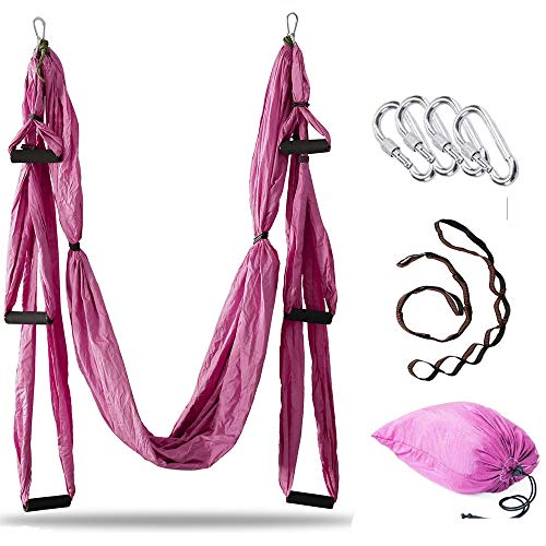 Aerial Yoga Swing Set, Ultra Strong Hammock Trapeze Extension, Antigravity Ceiling Hanging Sling Inversion Exercises - color: Purple