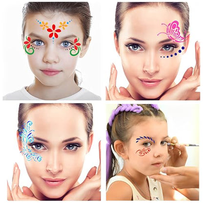 28 pcs Face Paint Stencils Kits Face Painting Stencils Reusable | Reusable Face Tattoo Painting Templates for Kids - color: Mix01