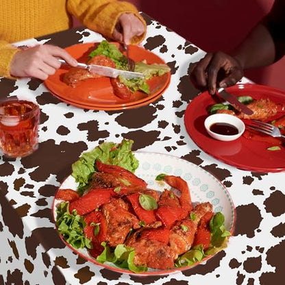 1Pc Cow Party Plastic Tablecloth 54 x 87 Inch Long Table Cover, Brown Cattle Party Tablecover for Farm Cow Theme Kids Baby Shower Birthday Dinner Picnic Kitchen Event - color: Brown Cow