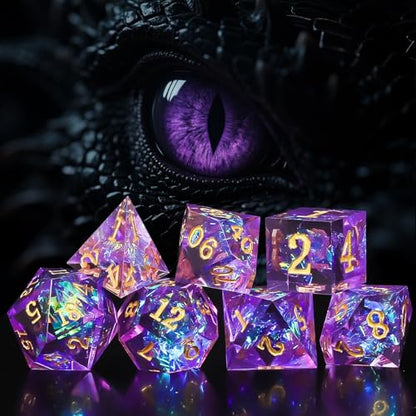 QMAY Mystery Dice Set – 7 Pcs Sharp Edge Resin Polyhedral Dice + 1 Dice Bag - style: 1 bag Resin Mystery Dice
