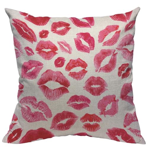 TKS MITLAN Lips Prints Throw Pillow Case Cushion Cover Kiss Lipstick Mouth Red Smooch Linen Couch Bed Sofa Car Waist Cushion Cover 18 x 18 inch - color: Lips Prints, size: 18" x 18" (Pack of 1)
