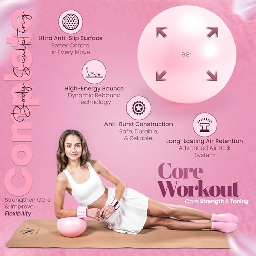 14-Piece Pink Pilates Kit for Women - Ring, Ball, Bands & Blocks | Magic circle, 9.8" ball, 5 bands, sliders, yoga blocks, ankle weights, grip socks, pump, carry bag — pilates home kit