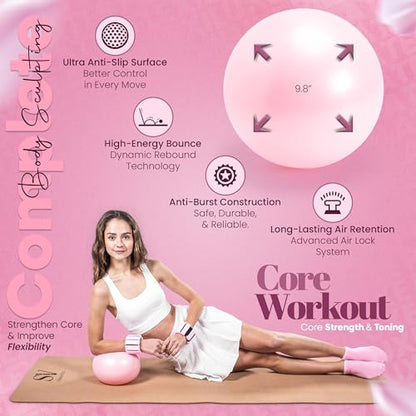 14-Piece Pink Pilates Kit for Women - Ring, Ball, Bands & Blocks | Magic circle, 9.8" ball, 5 bands, sliders, yoga blocks, ankle weights, grip socks, pump, carry bag — pilates home kit