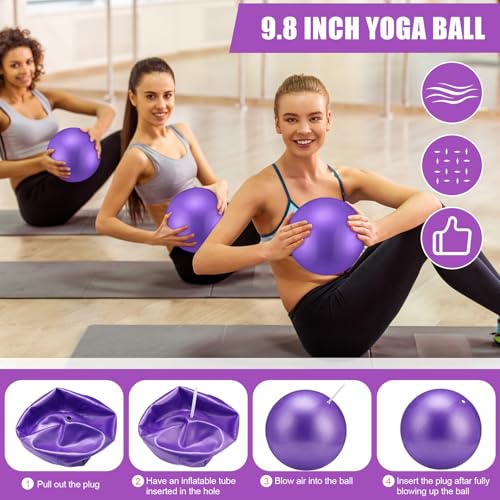 Silipull 10 Pcs Pilates Ring Blocks Set for Women Home Yoga Equipment Accessories Pilates Ring Circle and Ball Workouts Gift Include Ball Yoga Circle Resistance Bands Block Straps Gym Bag - color: Purple