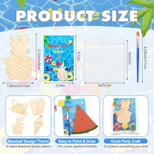 Saypacck 24 Pcs Summer Beach Party Favors Wooden Paint Craft Kits | Hawaiian Theme Kids Crafts, Includes Paints Brushes Organza Bags, Goodie Fillers for Preschool Birthday Gifts - style: Summer