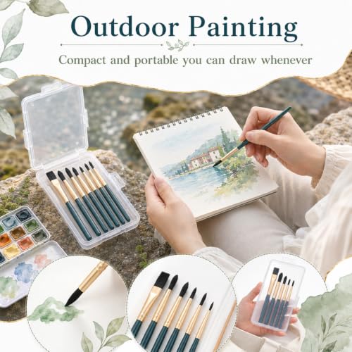 6pcs Mini Travel Watercolor Brush Set Including Flat and Round Brushes
