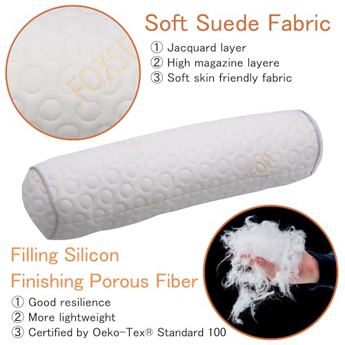Cylindrical Pillow、 Fillable Porous Fiber Contour Neck Pillow、 (Pack of 2, White Jacquard) 18 x 4 inches、Bolster Pillow for Bed、Legs, Back and Yoga (18x4)