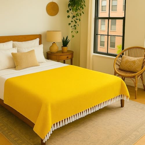 Open Road Goods Solid Color Mexican Yoga Blanket – Large Handwoven Throw for Yoga, Beach, Camping or Home – Soft and Durable Cotton Blend - color: Yellow Blanket