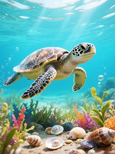 Muzagroo Paint by Numbers Oil Painting Kits for Adults DIY Sea Turtle Oil Painting for Beginners Hand Crafts Kits with Brushes and Acrylic Paints 16x20 inches (Sea Turtle) - color: Sea Turtle