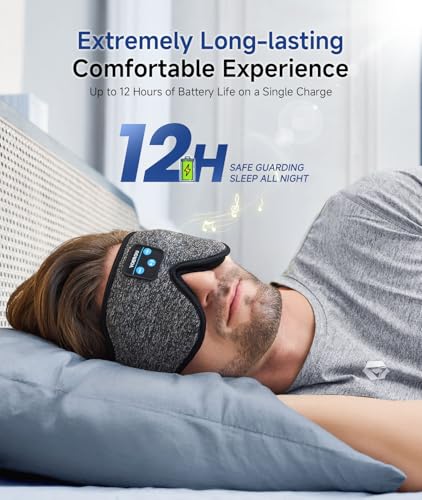 Voerou Sleep Headphones Sleep Mask Bluetooth 5.4 Earphones, Sleeping Headphones Eye Masks for Men Women, 100% Black Out Eye Covers for Sleeping, Relaxation Christmas Tech Gifts for Teen Boys Mom Dad - color: Light Grey