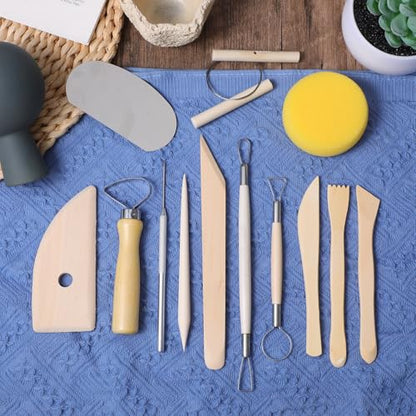 Clay Modeling Tools Kit 78-Piece, Stainless Steel & Pine Wood Clay Sculpting Tools for Carving, Trimming, Shaping, Smoothing - Pottery Tool Set for Beginners & Pros