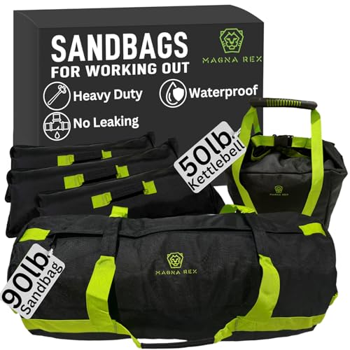 Sandbags for Working Out - 50 to 90 lbs - Adjustable Heavy Duty Equipment for Weight Training - 1 Outer, 3 Inner Sandbags - Portable Tough Workout - Non Slam - color: Black/Green, size: 90lb