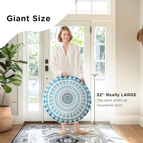 Codi 81.3cm(32인치) 바닥 베개, 성인용 대형 명상 쿠션, 아쿠아 - color: 라운드 | 아쿠아, size: 1개(1팩)