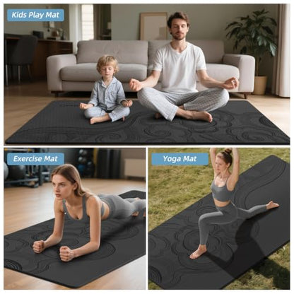 Large 76"x40"x0.4" Yoga Mat - color: Black