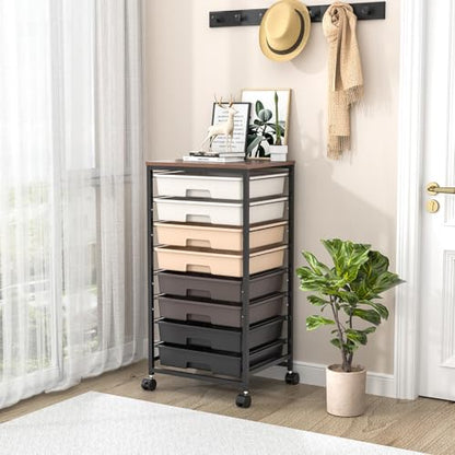 SYKIARIOL Rolling Cart with Drawers, 8 Drawers Utility Cart, Brown Gradient - color: Brown Gradient
