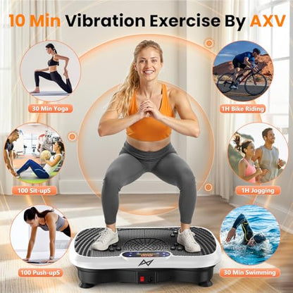 AXV Vibration Plate Fitness Platform Exercise Machine Body Vibrating Board | Curved Design Powerful 200W Bluetooth Oscillating Shake Plate for Lymphatic Drainage Recovery Whole Body Toning With Handles - color: BT.PRO.WHITE