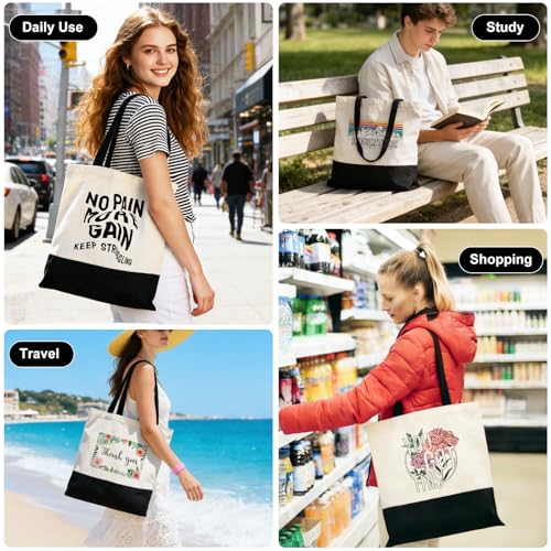 Canvas Tote Bag with Zipper for Women, Halloween Trick or Treat Bags Bulk | 13.8" x 15.3" Fashionable Two-Tone Cotton Tote Bag for Crafts, DIY Your Creative Designs - color: [A1] Beige / Black