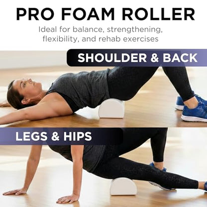 THERABAND Pro Foam Roller, Half Round, 6" x 36", Deep Tissue Massage, White | Half round foam roller with a flat base for stretching, balance work and gentle back support - size: 6" x 36" - Half- Round