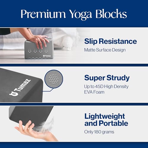 Tumaz Non-Slip Yoga Blocks，High-Density EVA Foam 2 Pack for Yoga & Pilates - color: gray