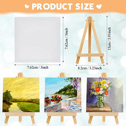 150 Pack Mini Canvas with Easel for Painting Wood,4 X 4 Inch | Stretched Canvas Panels with Wood Tabletop Easels, Art Supplies for Classroom Crafts Birthday Paint Party Favors Projects - size: 3 x 3 Inch