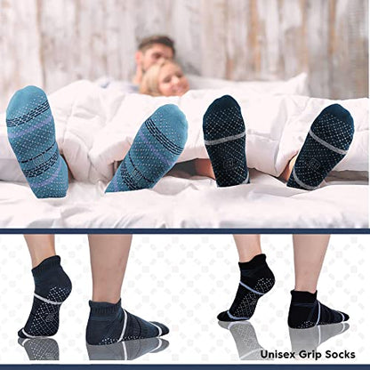 unenow Unisex Non Slip Grip Socks for Yoga Pilates Barre Home & Hospital - color: 4 Pairs-stripe-blue/Black/Dark Grey/Coffee, size: Medium