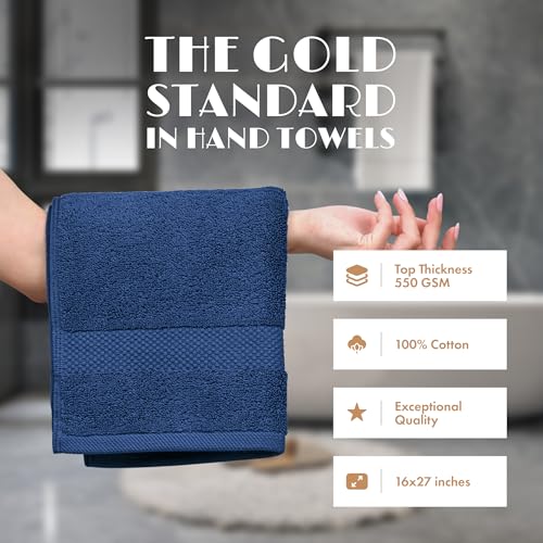 White Classic Navy Blue Hand Towels for Bathroom [12 Pack] Cotton Hand Towel Bulk for Gym, Kitchen and Spa, 16x27 Inches Soft Highly Absorbent Quick Dry Terry Salon Towels - color: Navy Blue, size: Hand Towels, 12 Pack