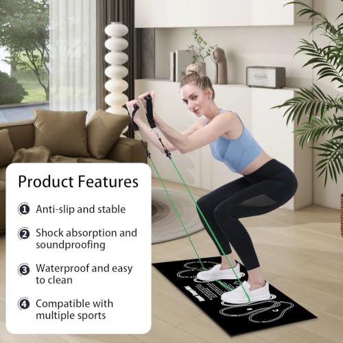Squat Mat with Foot Position Guide, Anti-Slip Squat Target Mat for Home Gym, Leg, Glute and Ab Workouts, Lightweight Rollable Exercise Mat, 31.5" x 13.78" - color: black