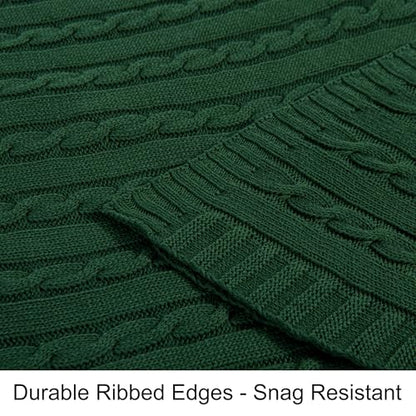NTBAY Cotton Cable Knit Throw Blanket, 51 x 67, Dark Green - color: Dark Green, size: Throw(51"x67")