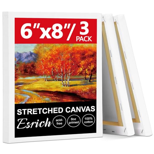 ESRICH Small Canvases for Painting 6x8in, 3 Pack Stretched Canvases for Painting 5/8" Profile Primed Acid Free Painting Canvas for Kids for Oil Paint, Watercolor, Acrylic Paint, Gouache, Tempera. - size: 6x8in