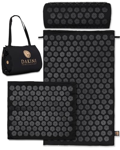 Acupressure Mat and Pillow Set with Mini Pad – Full Body Pain Relief | Mini pad targets hard-to-reach areas like feet, hands and neck for precise pressure relief - color: Black