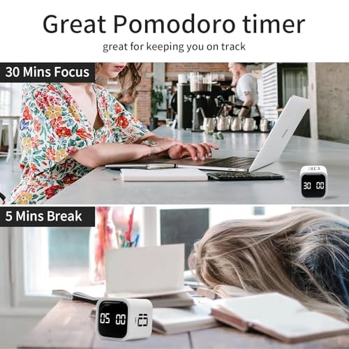 Productivity Timer Flip Gravity Sensor Cube Timer Countdown & Countup,Mute & Vibrate & Sound，5/10/30/60min & Custom Timing, Perfect for ADHD,Work,Learning,Kitchen Cooking (1White) - color: White