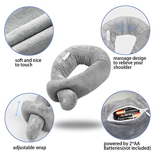 Neck Pillow, Neck Wrap Vibration Massaging Wireless Travel Pillow Soft Touch Breathable Head Support for Office Sofa Air Plane Grey - color: Grey